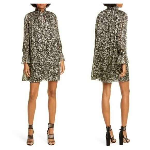 Alice + Olivia Silk Mini Dress XS Button Front Flowy Whimsy Indie Art To Wear - Picture 1 of 16